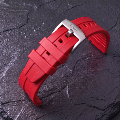 ROAN STRAPS | "AeroTrack" Navy Blue High-Density FKM Rubber Watch Band with Liquid Silver Pure Titanium Buckle