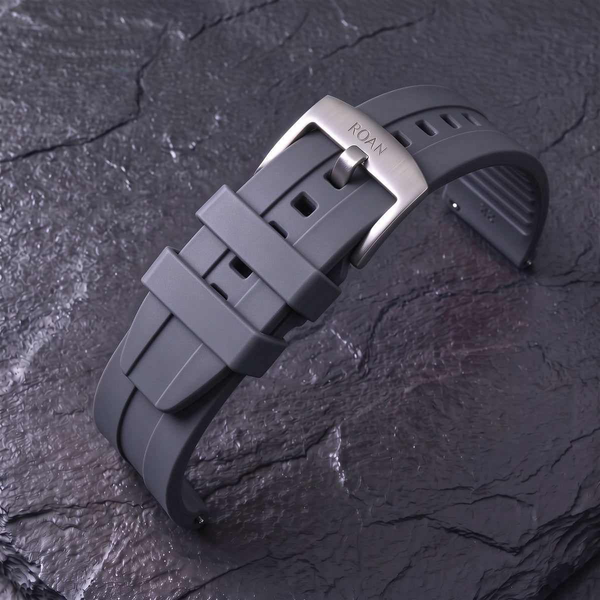 ROAN STRAPS | "AeroTrack" Navy Blue High-Density FKM Rubber Watch Band with Liquid Silver Pure Titanium Buckle