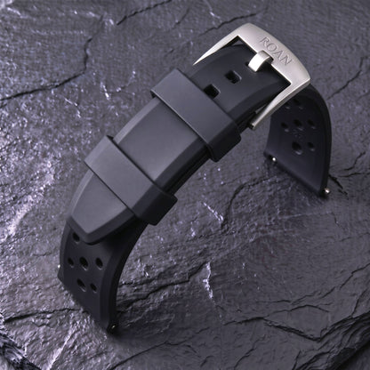 ROAN STRAPS | "Forest Expedition" Jungle Green High-Density FKM Rubber Watch Band with Liquid Silver Pure Titanium Buckle