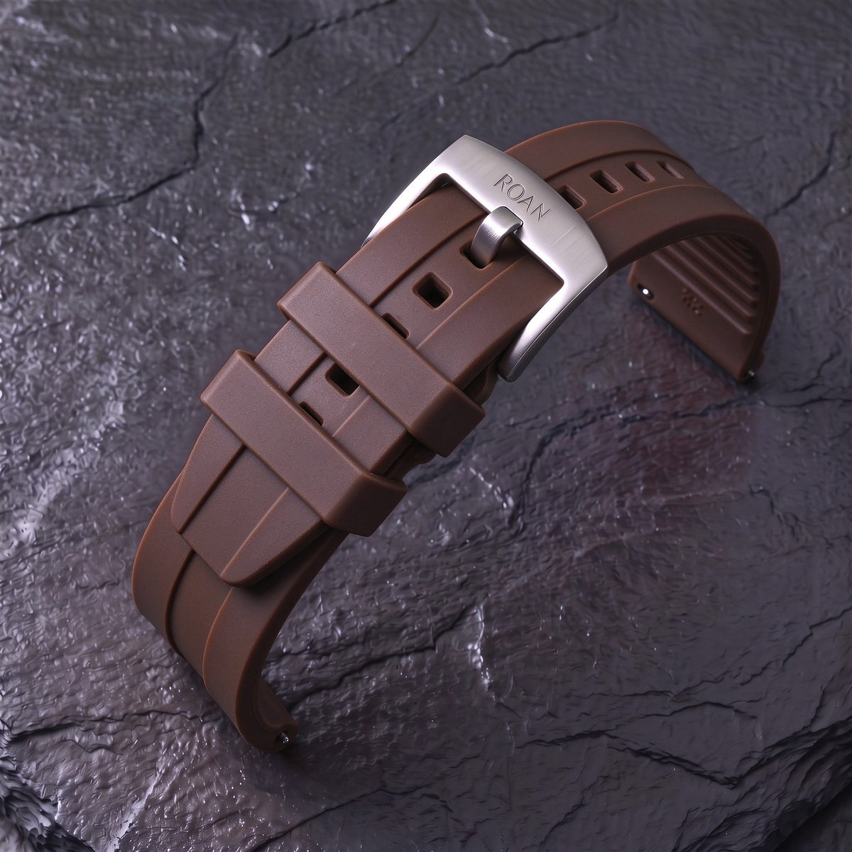 ROAN STRAPS | "AeroTrack" Navy Blue High-Density FKM Rubber Watch Band with Liquid Silver Pure Titanium Buckle