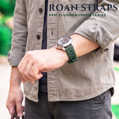 ROAN STRAPS | "Forest Expedition" Jungle Green High-Density FKM Rubber Watch Band with Liquid Silver Pure Titanium Buckle