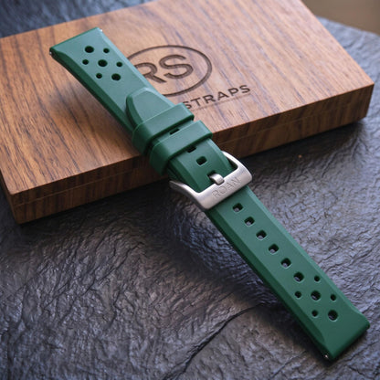 ROAN STRAPS | "Forest Expedition" Jungle Green High-Density FKM Rubber Watch Band with Liquid Silver Pure Titanium Buckle
