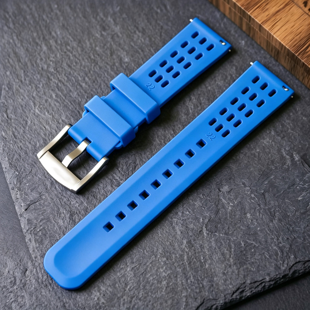 ROAN STRAPS | Pro-Vent Aerospace-Grade FKM Rubber Watch Strap - Ultra-Soft & Breathable - Light Blue (20mm, 22mm)