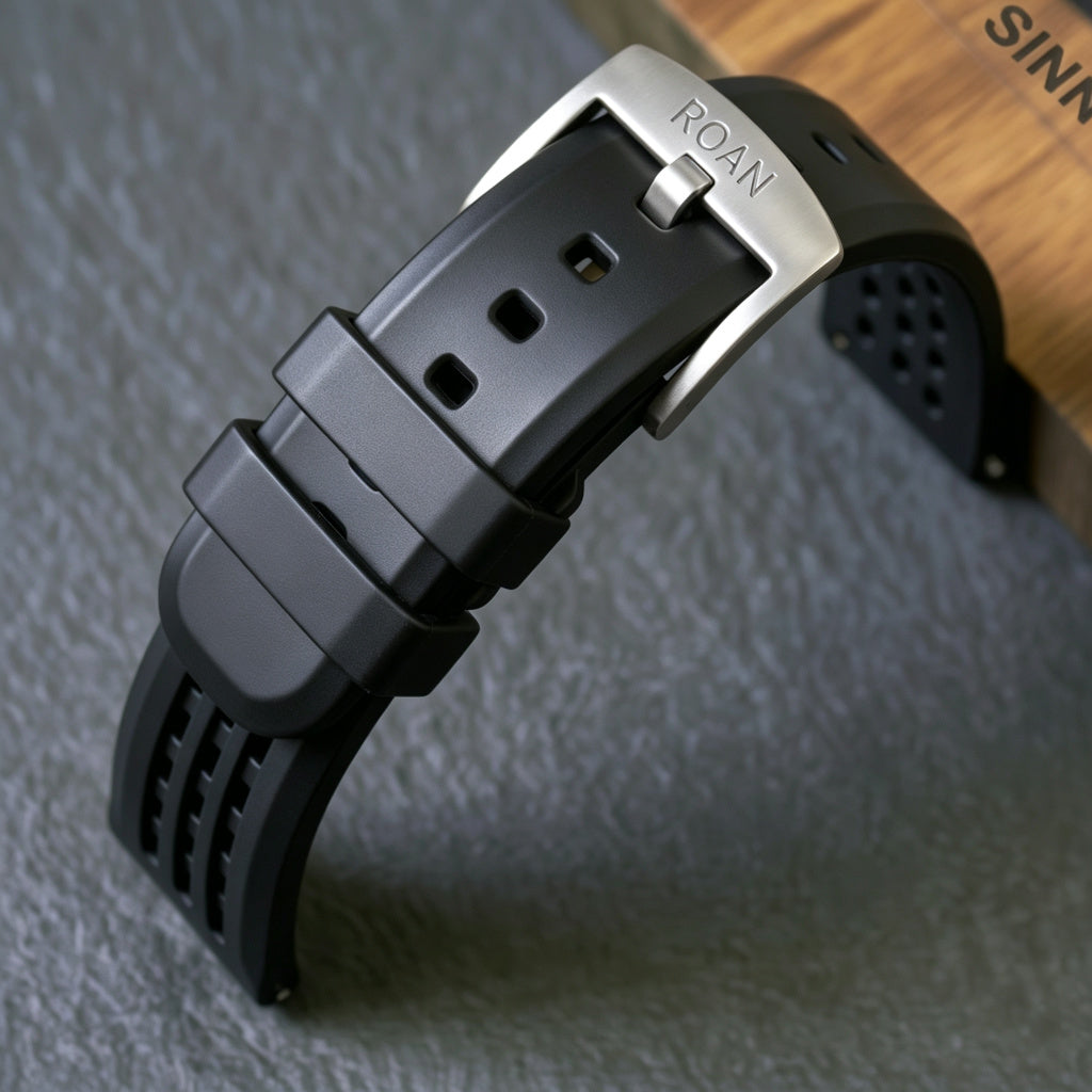 ROAN STRAPS | Pro-Vent Aerospace-Grade FKM Rubber Watch Band - Ultra-Soft & Breathable - Stealth Matte Black (20mm, 22mm)