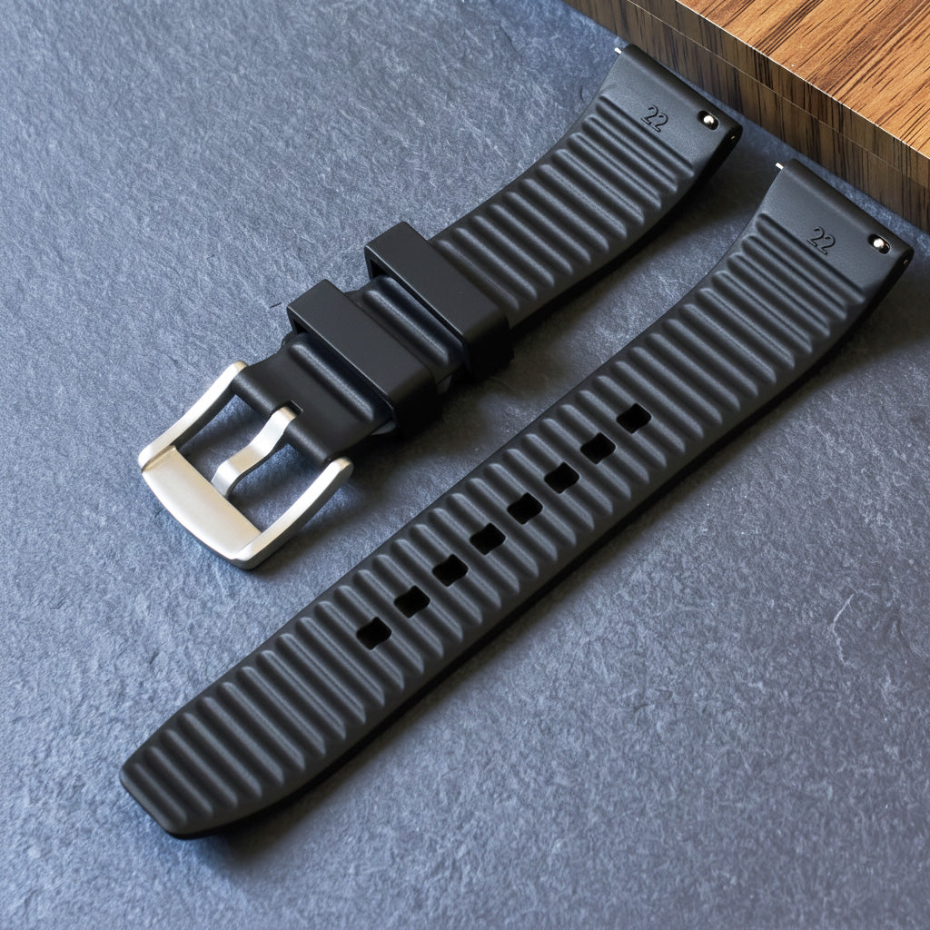 ROANSTRAPS | "Dual-Track Stealth" - Premium FKM Rubber Watch Strap, Grade 5 Titanium Hardware (Custom Engraving Included)