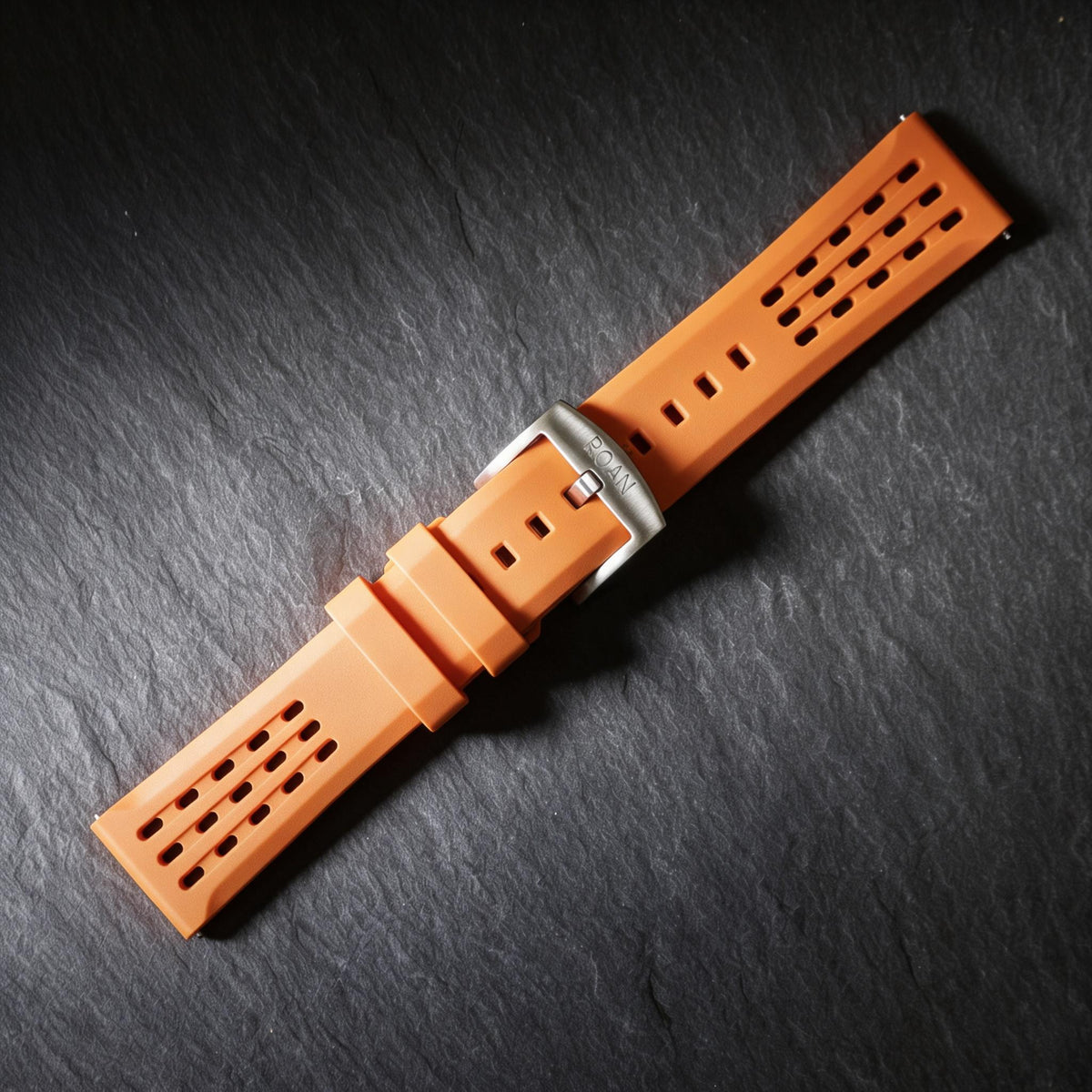 ROAN STRAPS | Pro-Vent Aerospace-Grade FKM Rubber Watch Band - Ultra-Soft & Breathable - Signal Solar Orange (20mm, 22mm)
