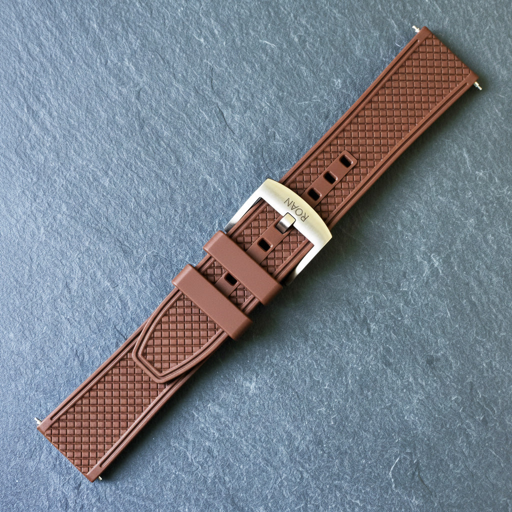 ROANSTRAPS | "Earth-Tone Grid" - Premium FKM Rubber Watch Strap, Grade 5 Titanium Hardware (Custom Engraving Included)