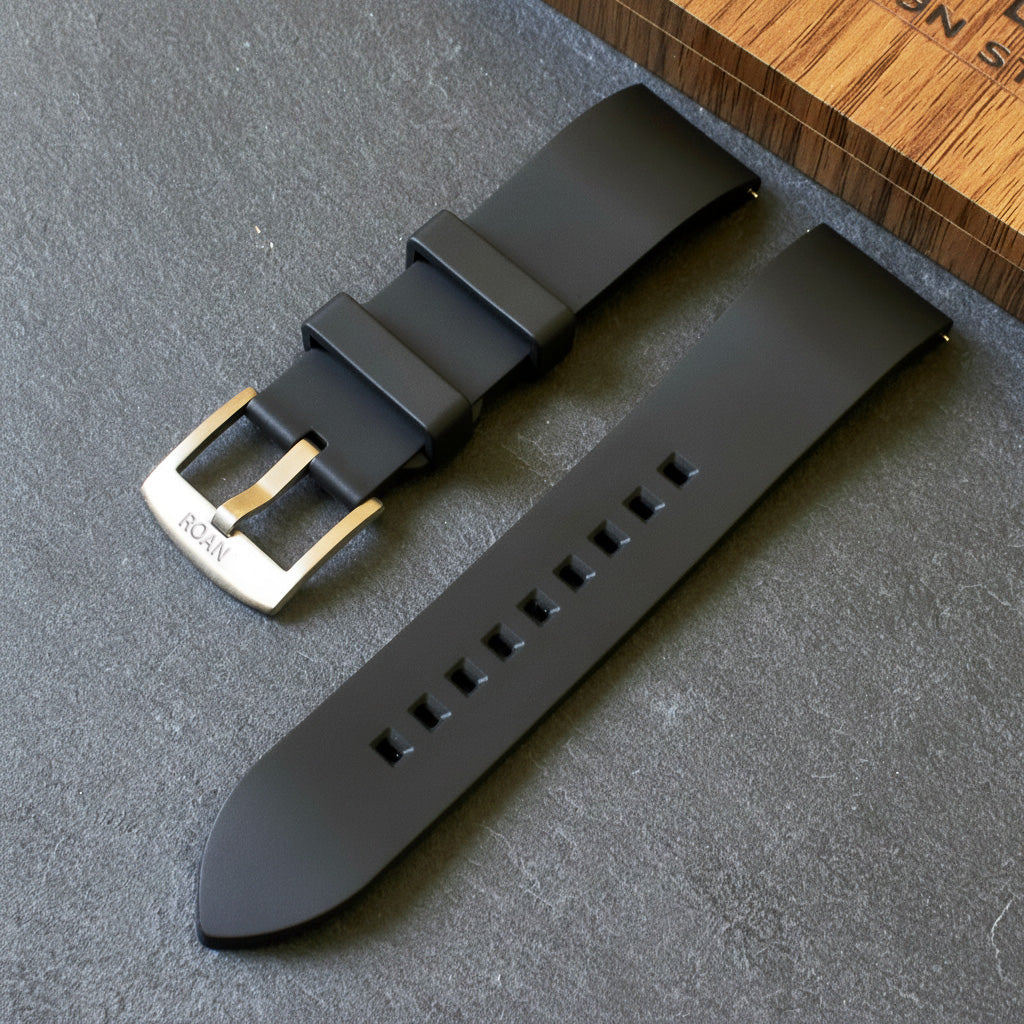 ROANSTRAPS | "Midnight" - Premium FKM Rubber Watch Strap, Grade 5 Titanium Hardware (Custom Engraving Included)