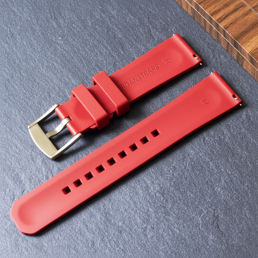ROANSTRAPS | "Crimson Passion" - Premium FKM Rubber Watch Strap, Solid Grade 5 Titanium Buckle (Custom Engraving)