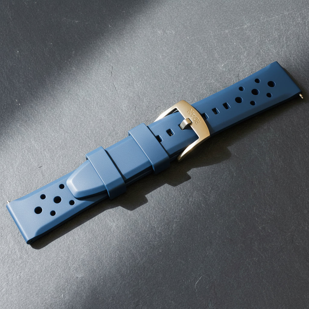 ROANSTRAPS | "Deep Ocean Horizon" - Premium FKM Rubber Watch Strap with Grade 5 Titanium Buckle (Custom Engraving)