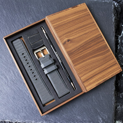 ROANSTRAPS | "Urban Graphite" - Premium FKM Rubber Watch Strap, Solid Grade 5 Titanium Buckle (Custom Engraving)