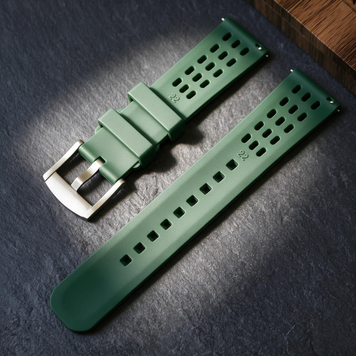 ROAN STRAPS | Pro-Vent Aerospace-Grade FKM Rubber Watch Strap - Ultra-Soft & Breathable - Tactical Dark Olive (20mm, 22mm)