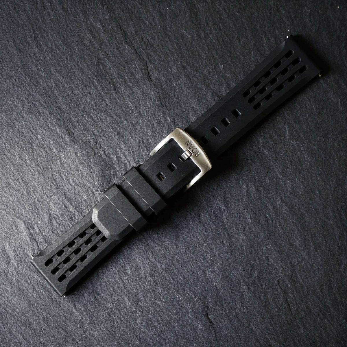 ROAN STRAPS | Pro-Vent Aerospace-Grade FKM Rubber Watch Band - Ultra-Soft & Breathable - Stealth Matte Black (20mm, 22mm)