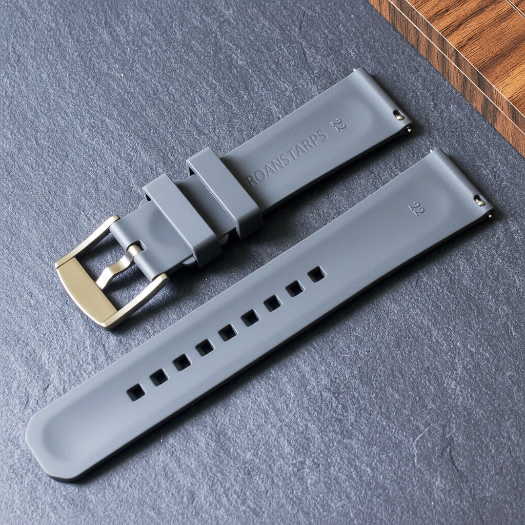 ROANSTRAPS | "Urban Graphite" - Premium FKM Rubber Watch Strap, Solid Grade 5 Titanium Buckle (Custom Engraving)