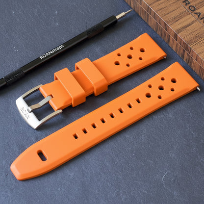 ROANSTRAPS | "Sunset Vitality" - Premium FKM Rubber Watch Strap in Electric Orange, Grade 5 Titanium Buckle (Custom Engraving)