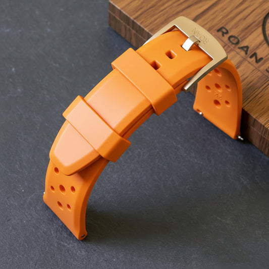 ROANSTRAPS | "Sunset Vitality" - Premium FKM Rubber Watch Strap in Electric Orange, Grade 5 Titanium Buckle (Custom Engraving)