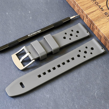 ROANSTRAPS | "Urban Slate" - Premium FKM Rubber Watch Strap in Graphite Grey, Grade 5 Titanium Buckle (Custom Engraving)