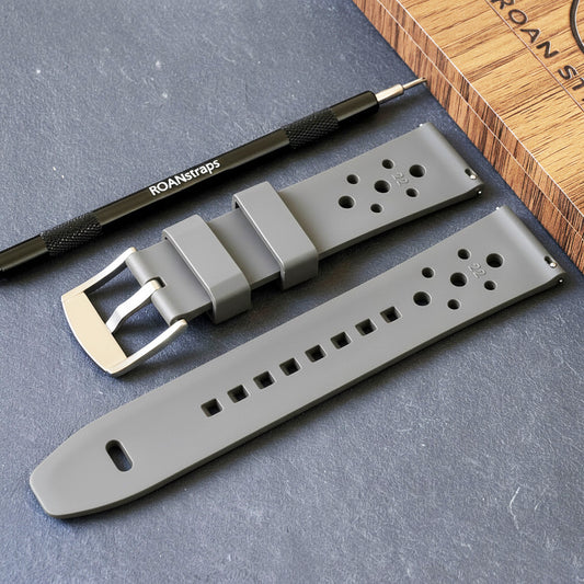 ROANSTRAPS | "Urban Slate" - Premium FKM Rubber Watch Strap in Graphite Grey, Grade 5 Titanium Buckle (Custom Engraving)