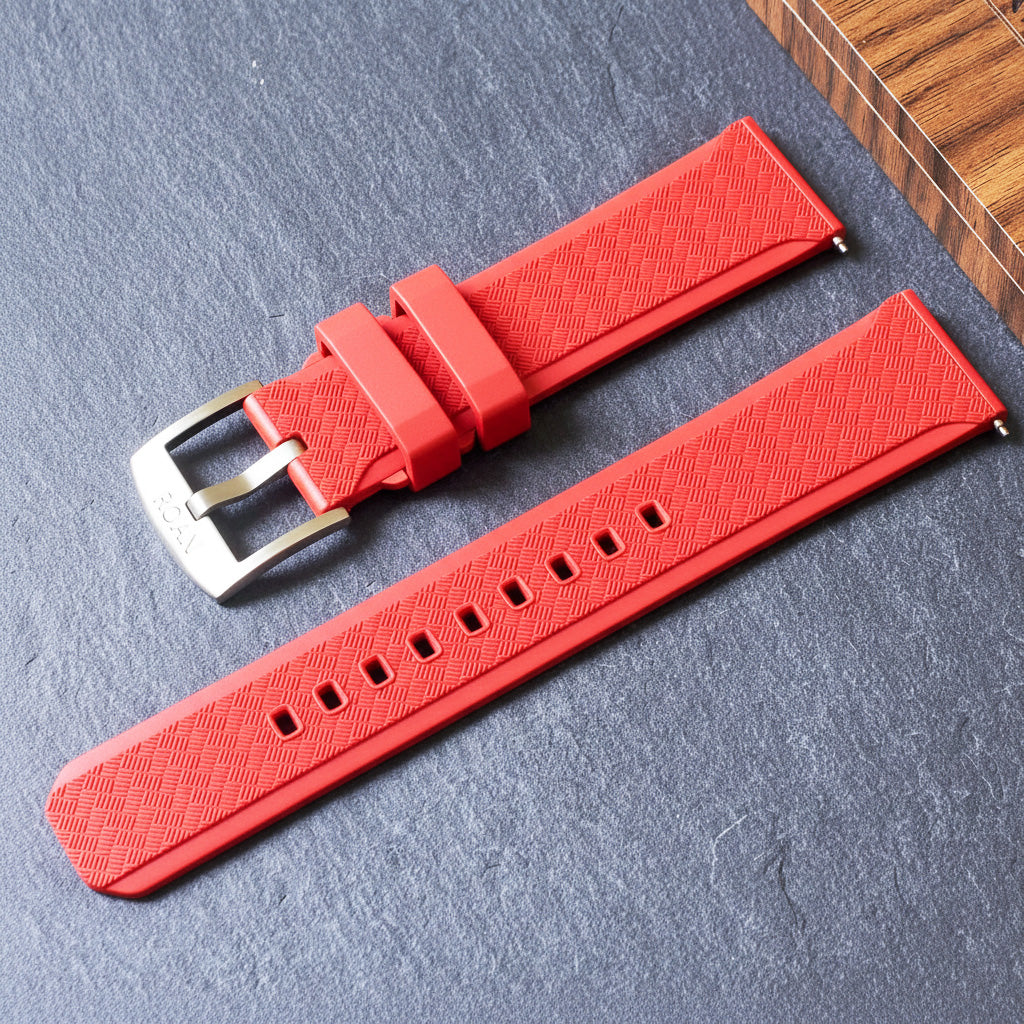 ROANSTRAPS | "Crimson Passion" - Premium FKM Rubber Watch Strap, Solid Grade 5 Titanium Buckle (Custom Engraving)