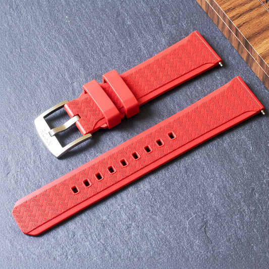 ROANSTRAPS | "Crimson Passion" - Premium FKM Rubber Watch Strap, Solid Grade 5 Titanium Buckle (Custom Engraving)