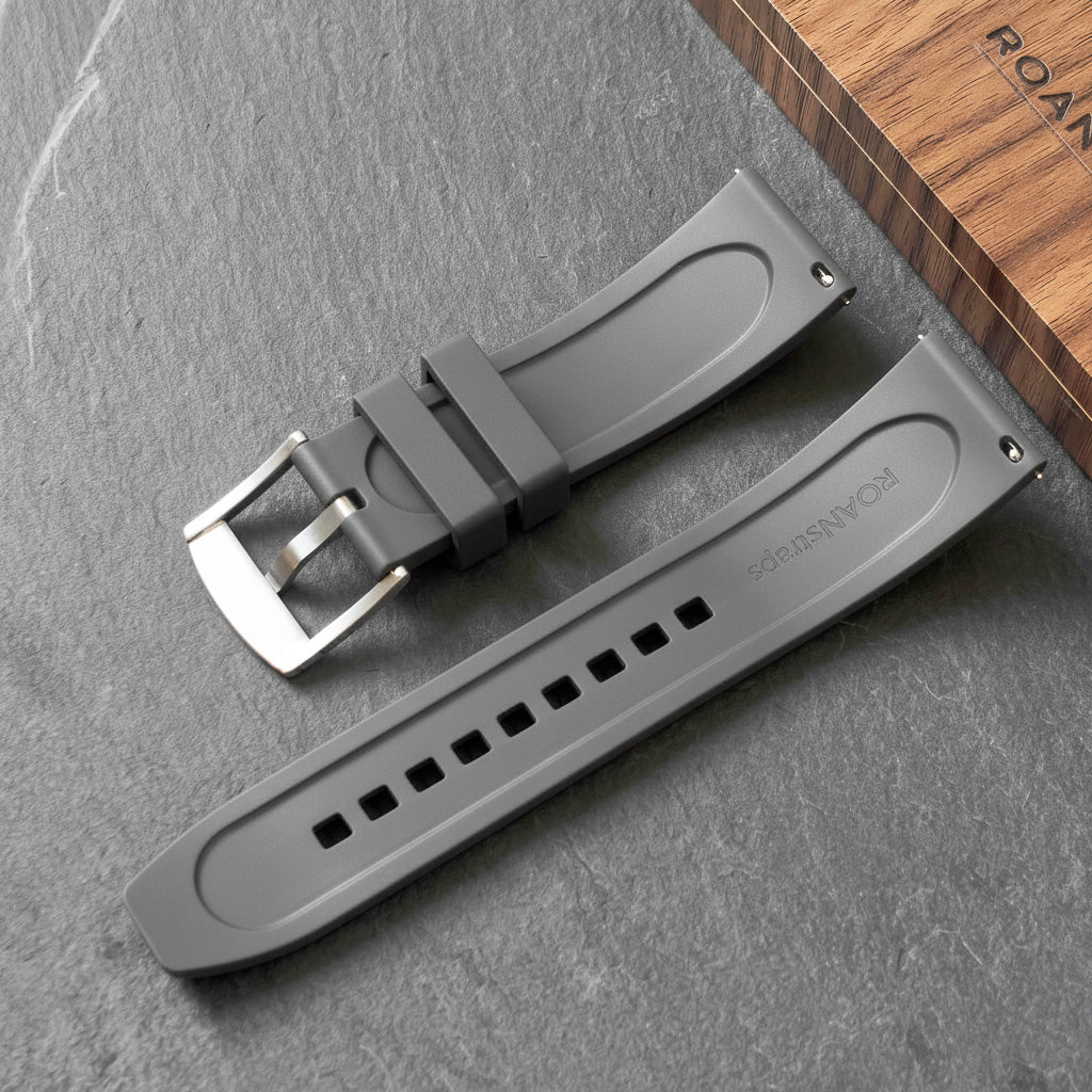 ROANSTRAPS | "Summit Slate" - Adventure-Ready FKM Rubber Watch Strap, Grade 5 Titanium Hardware (Custom Engraving Included)