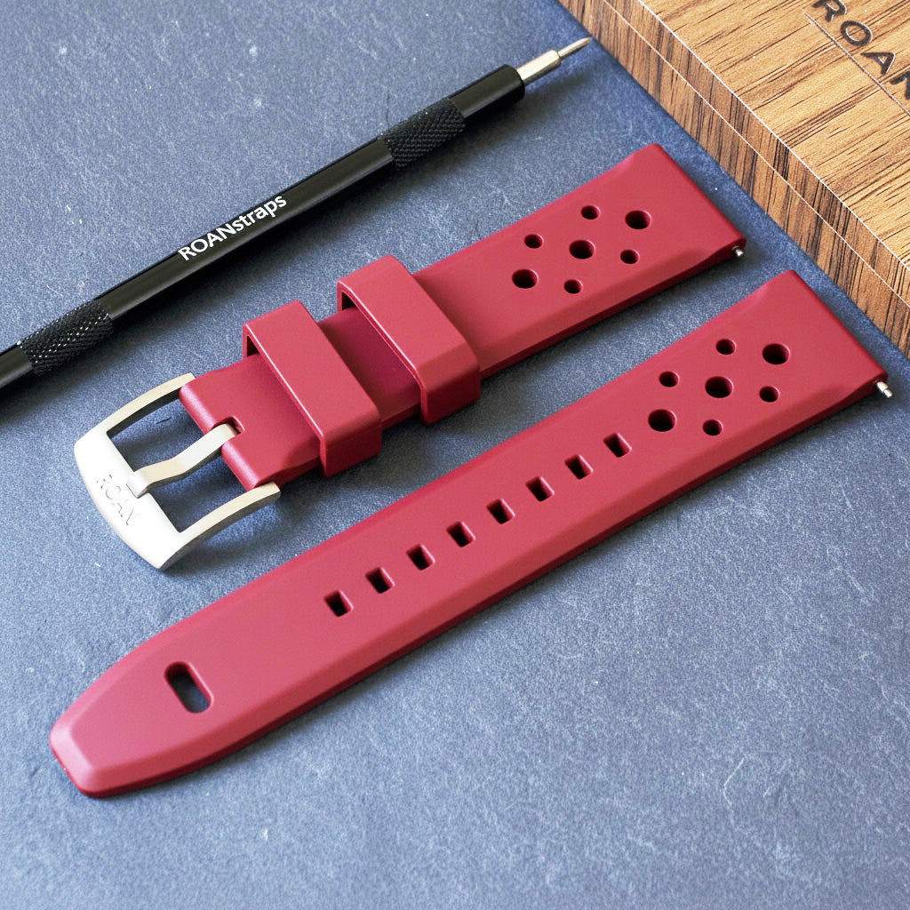 ROANSTRAPS | "Ignition Red" - Professional FKM Rubber Strap in Bold Scarlet, Solid Grade 5 Titanium Hardware (Custom Engraving)