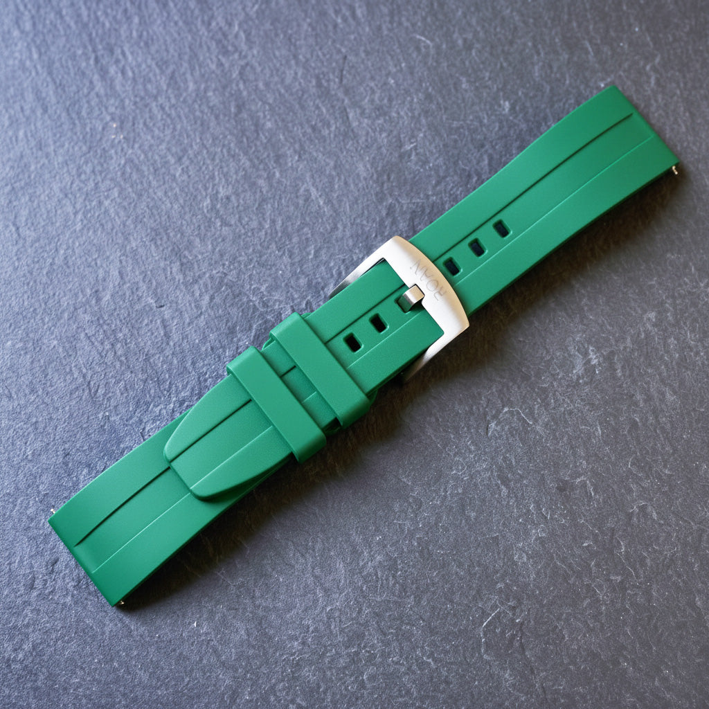 ROANSTRAPS | "Dual-Track Forest" - Premium FKM Rubber Watch Strap, Grade 5 Titanium Hardware (Custom Engraving Included)