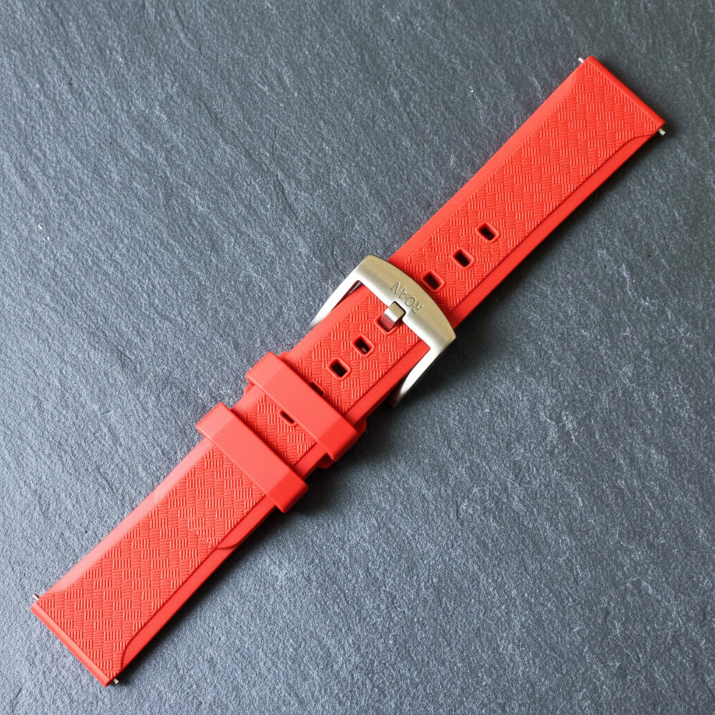 ROANSTRAPS | "Crimson Passion" - Premium FKM Rubber Watch Strap, Solid Grade 5 Titanium Buckle (Custom Engraving)