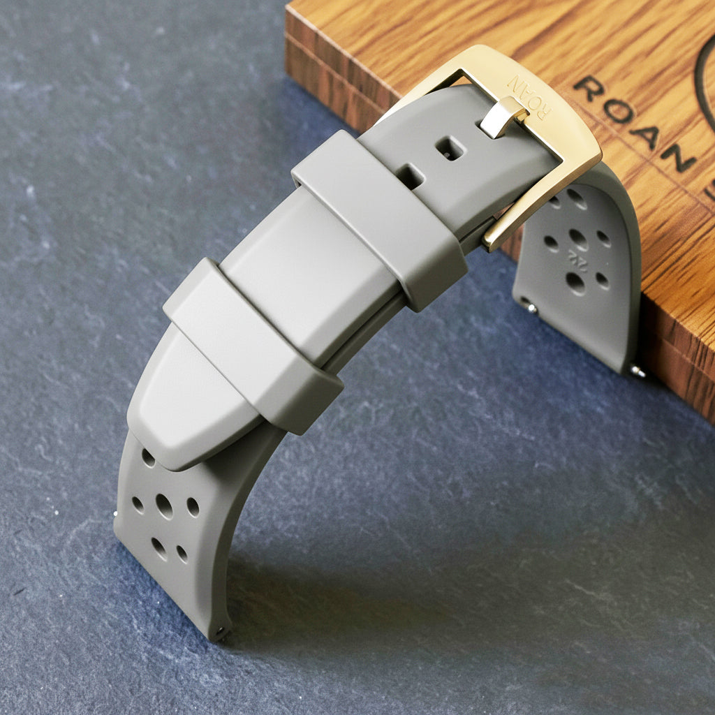ROANSTRAPS | "Urban Slate" - Premium FKM Rubber Watch Strap in Graphite Grey, Grade 5 Titanium Buckle (Custom Engraving)