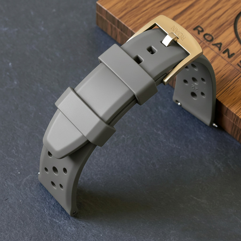 ROANSTRAPS | "Midnight Stealth" - Premium FKM Rubber Watch Strap in Obsidian Black, with Grade 5 Titanium Buckle (Custom Engraving)