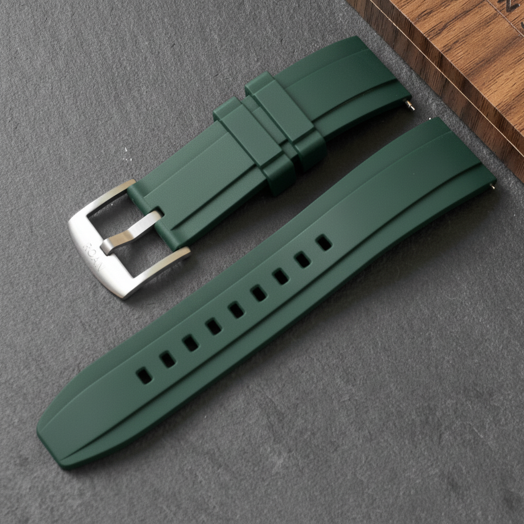 ROANSTRAPS | "Dune Forest" - Minimalist FKM Rubber Watch Strap, Grade 5 Titanium Hardware (Custom Engraving Included)