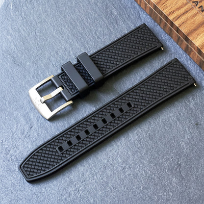 ROANSTRAPS | "Grid Stealth" - Premium FKM Rubber Watch Strap, Grade 5 Titanium Hardware (Custom Engraving Included)