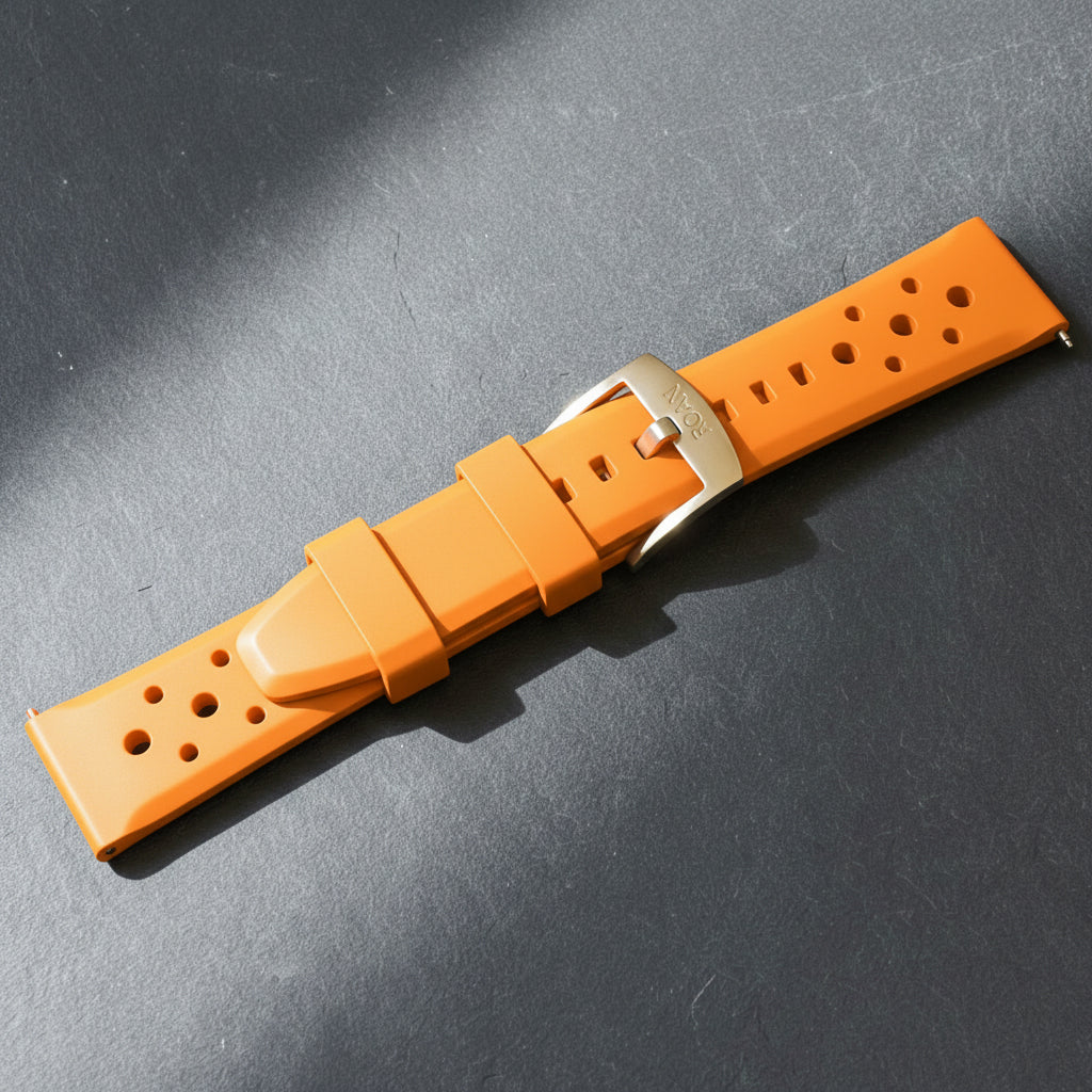 ROANSTRAPS | "Sunset Vitality" - Premium FKM Rubber Watch Strap in Electric Orange, Grade 5 Titanium Buckle (Custom Engraving)