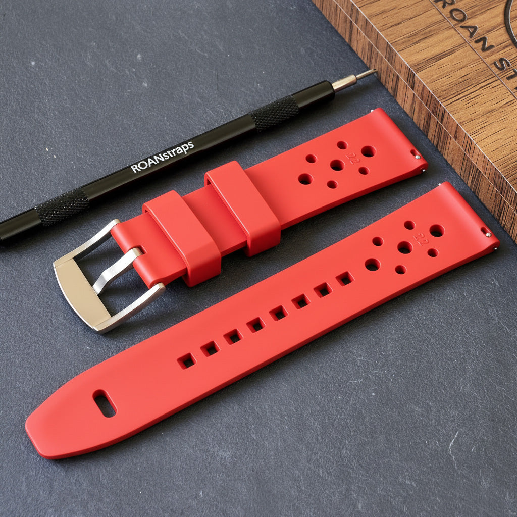 ROANSTRAPS | "Ignition Red" - Professional FKM Rubber Strap in Bold Scarlet, Solid Grade 5 Titanium Hardware (Custom Engraving)