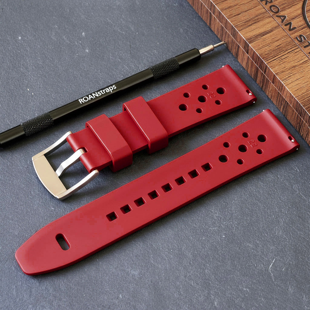 ROANSTRAPS | Racing Red - Aero-Vent Series | Premium FKM Rubber Watch Strap, Grade 5 Titanium Hardware