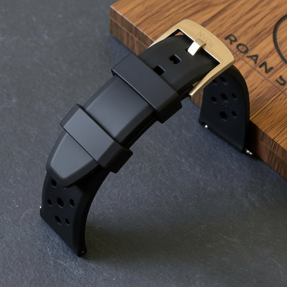 ROANSTRAPS | "Midnight Stealth" - Premium FKM Rubber Watch Strap in Obsidian Black, with Grade 5 Titanium Buckle (Custom Engraving)