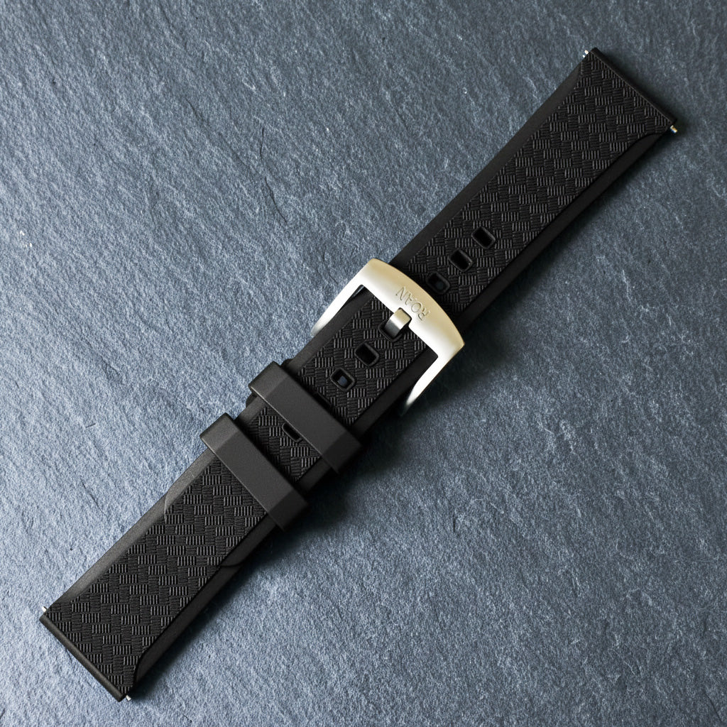 ROANSTRAPS | "Obsidian Stealth" - Premium FKM Rubber Watch Strap, Solid Grade 5 Titanium Buckle (Custom Engraving)