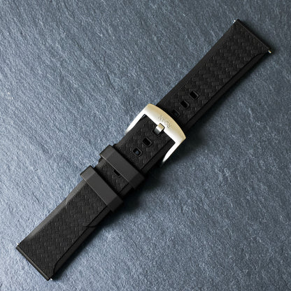 ROANSTRAPS | "Obsidian Stealth" - Premium FKM Rubber Watch Strap, Solid Grade 5 Titanium Buckle (Custom Engraving)