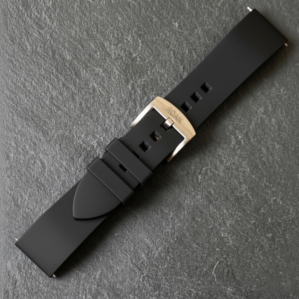 ROANSTRAPS | "Midnight" - Premium FKM Rubber Watch Strap, Grade 5 Titanium Hardware (Custom Engraving Included)