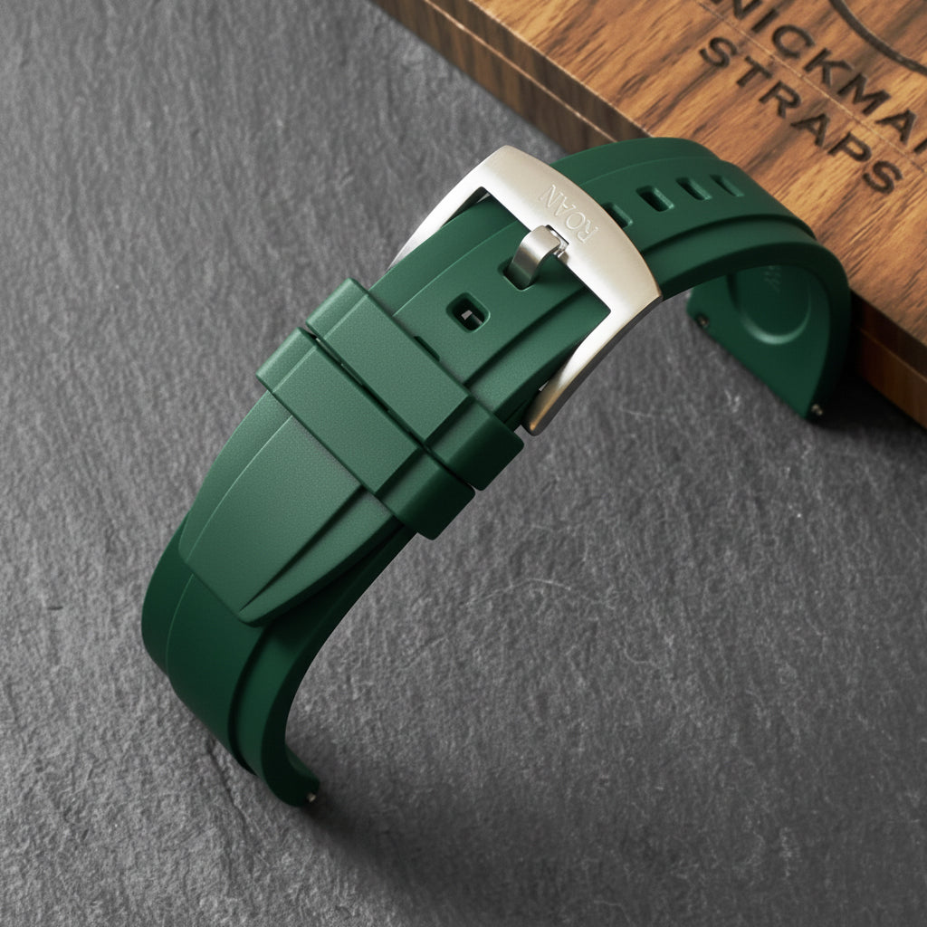 ROANSTRAPS | "Obsidian Stealth" - Premium FKM Rubber Watch Strap, Grade 5 Titanium Hardware (Custom Engraving Included)