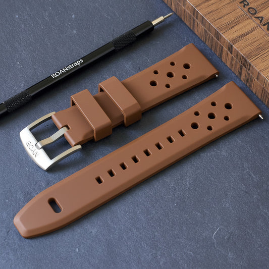 ROANSTRAPS | "Classic Mocha" - Professional FKM Rubber Strap in Rich Coffee, Solid Grade 5 Titanium Hardware (Custom Engraving)