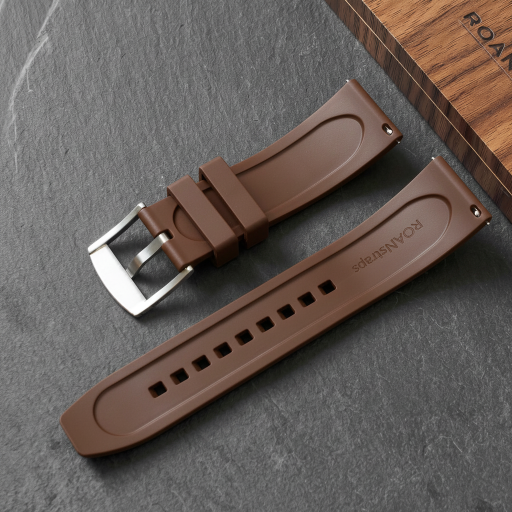 ROANSTRAPS | "Vintage Espresso" - Premium FKM Rubber Watch Strap, Solid Grade 5 Titanium Buckle (Custom Engraving)