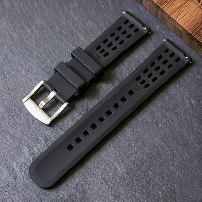 ROAN STRAPS | Pro-Vent Aerospace-Grade FKM Rubber Watch Band - Ultra-Soft & Breathable - Stealth Matte Black (20mm, 22mm)