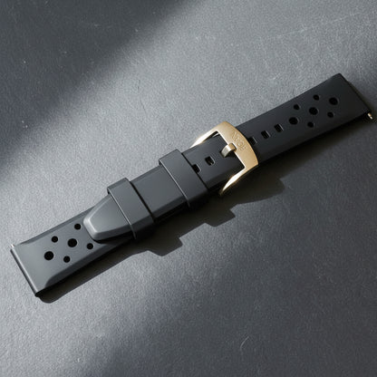 ROANSTRAPS | "Midnight Stealth" - Premium FKM Rubber Watch Strap in Obsidian Black, with Grade 5 Titanium Buckle (Custom Engraving)