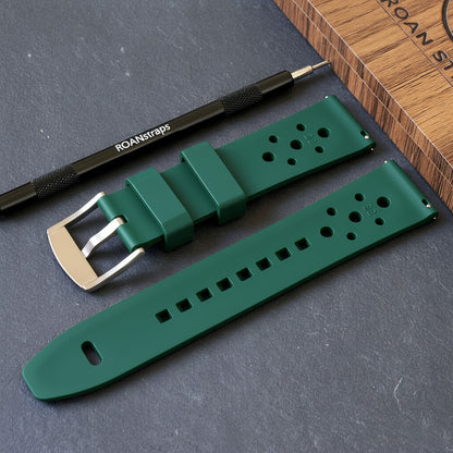 ROANSTRAPS | "Forest Expedition" - Premium FKM Rubber Watch Strap in Jungle Green, Grade 5 Titanium Buckle (Custom Engraving)