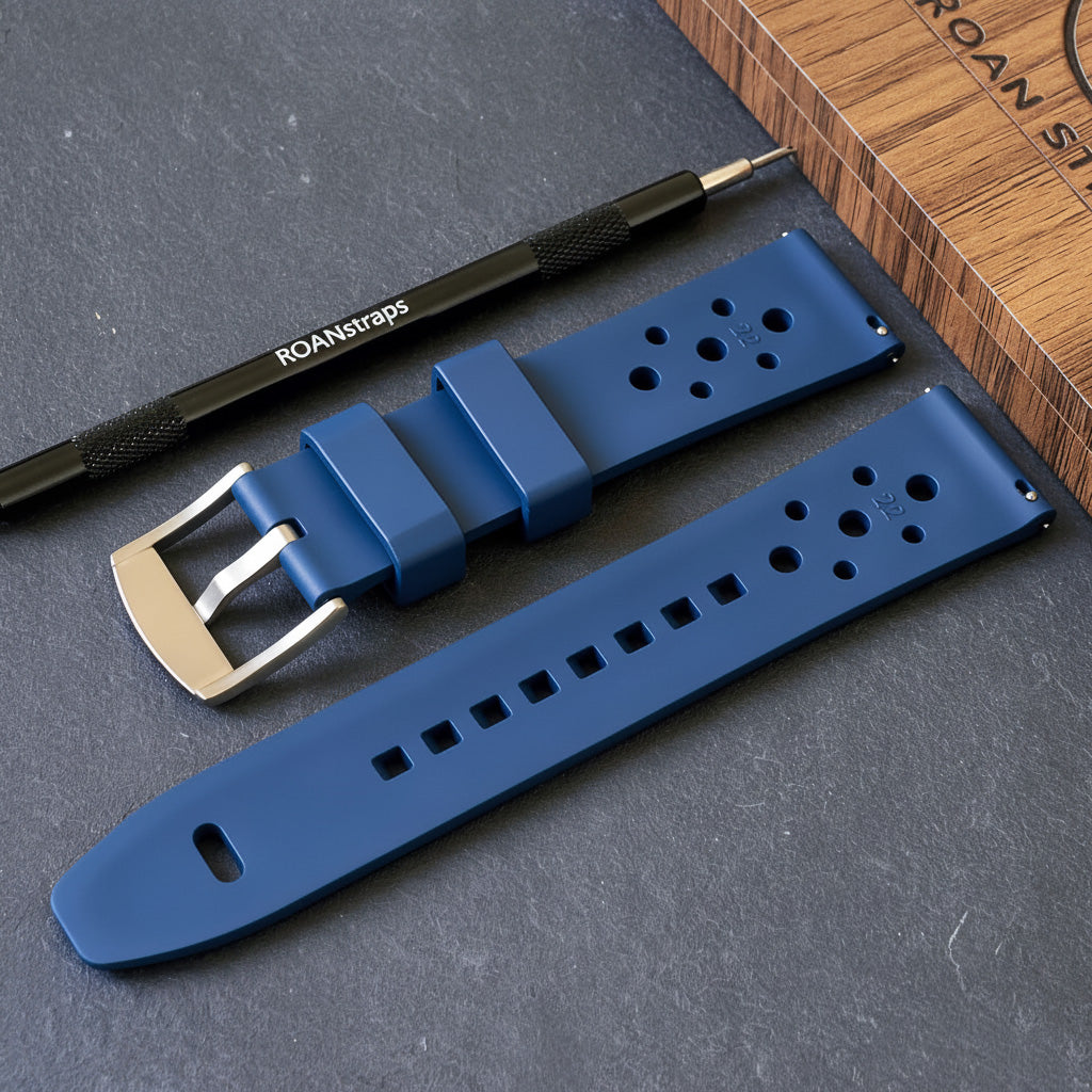 ROANSTRAPS | "Deep Ocean Horizon" - Premium FKM Rubber Watch Strap with Grade 5 Titanium Buckle (Custom Engraving)