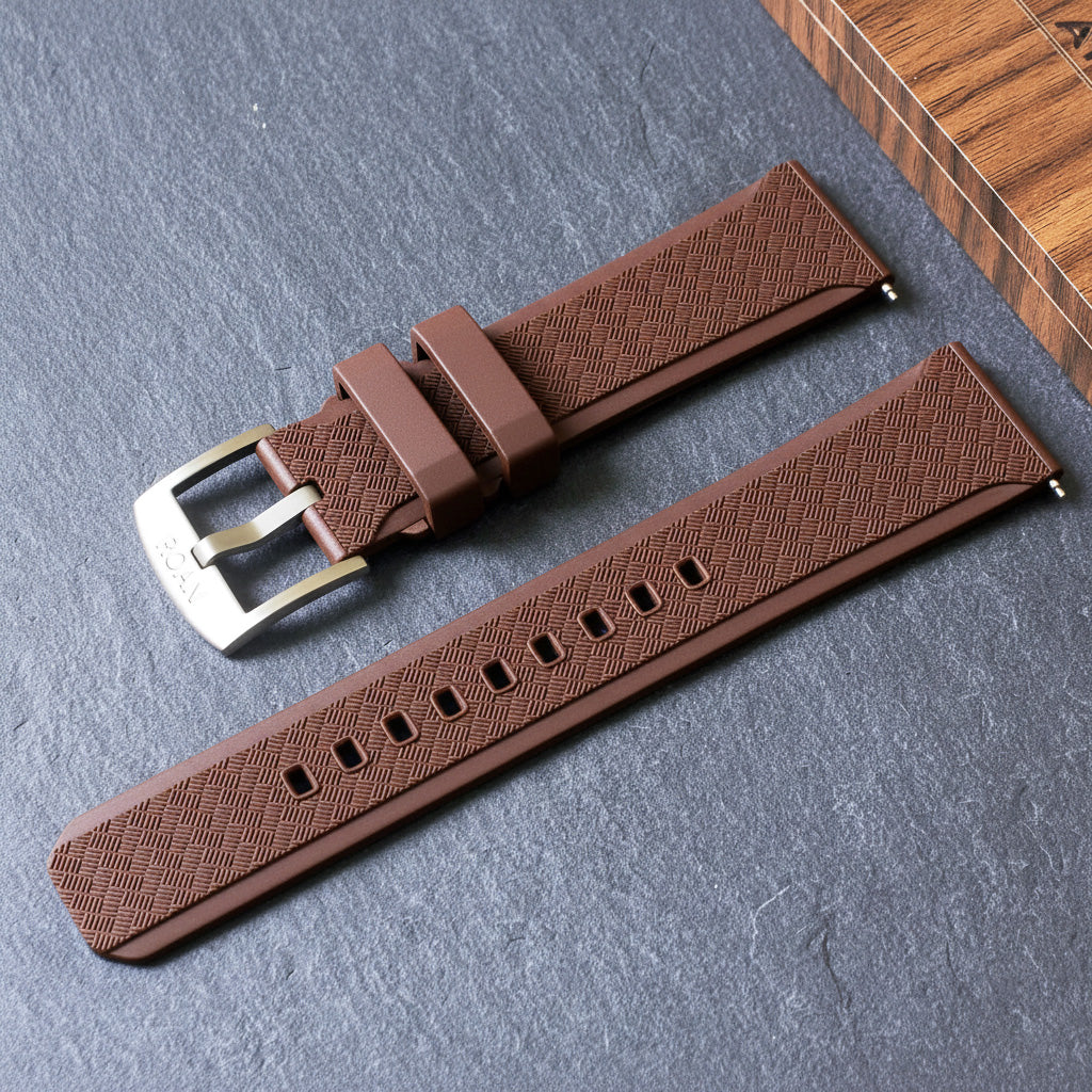 ROANSTRAPS | "Vintage Espresso" - Premium FKM Rubber Watch Strap, Solid Grade 5 Titanium Buckle (Custom Engraving)