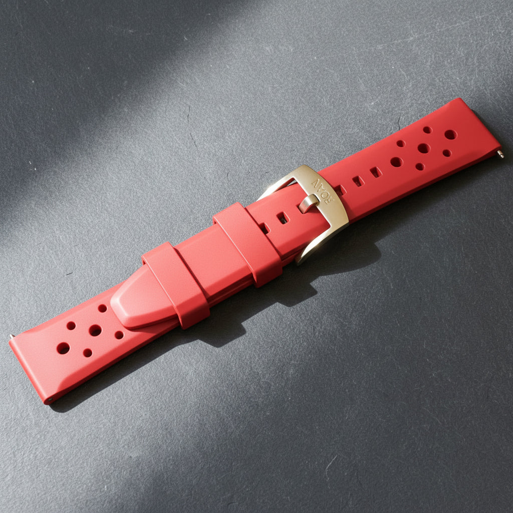 ROANSTRAPS | "Ignition Red" - Professional FKM Rubber Strap in Bold Scarlet, Solid Grade 5 Titanium Hardware (Custom Engraving)