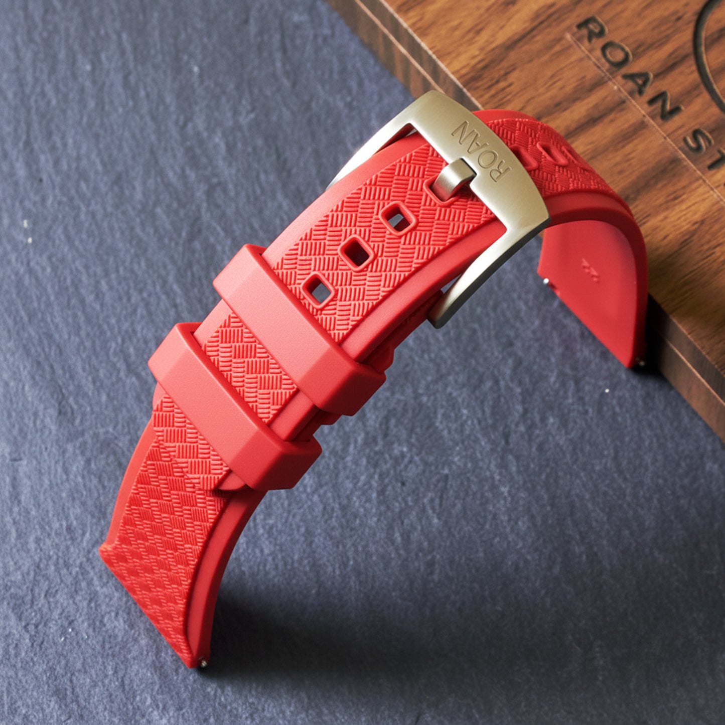 ROANSTRAPS | "Crimson Passion" - Premium FKM Rubber Watch Strap, Solid Grade 5 Titanium Buckle (Custom Engraving)