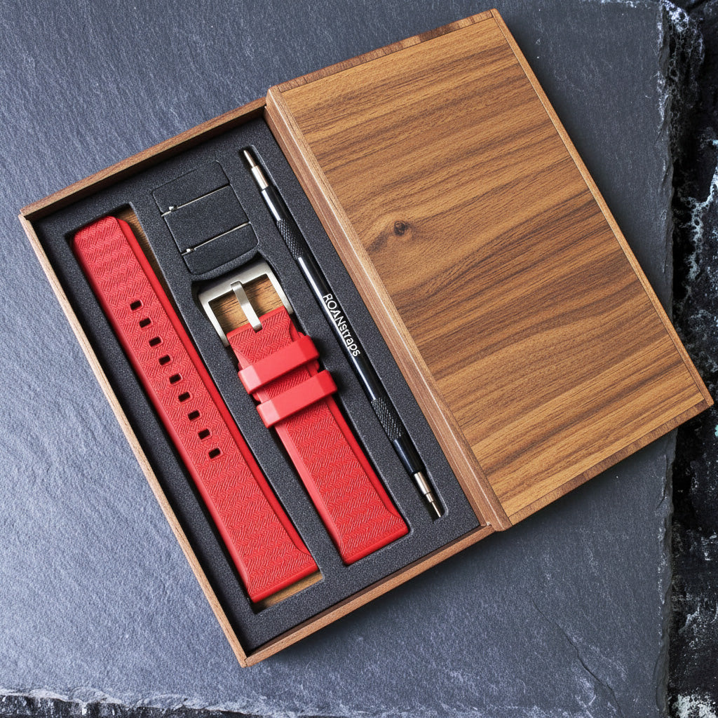 ROANSTRAPS | "Crimson Passion" - Premium FKM Rubber Watch Strap, Solid Grade 5 Titanium Buckle (Custom Engraving)